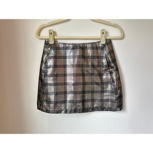 Urban Outfitters Metallic Silver Black Plaid Mini Skirt Women's Size XS
